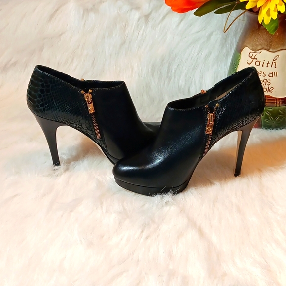 Michael Kors Black Leather and Snakeskin Print Ankle Booties - Picture 9 of 13